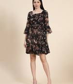 Black printed Georgette long-dresses