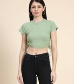 Green plain polyester crop-tops