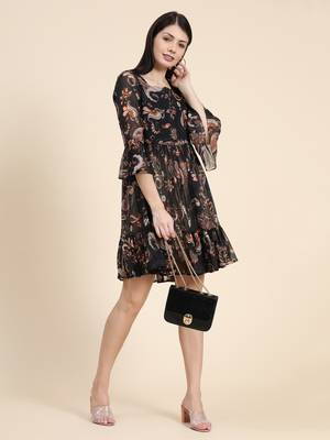 Black printed Georgette long-dresses 3