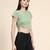 Green plain polyester crop-tops