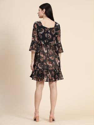 Black printed Georgette long-dresses 4