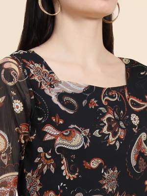 Black printed Georgette long-dresses 5