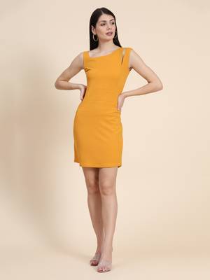 Mustard woven polyester long-dresses 1