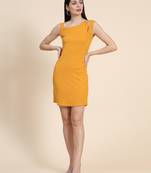 Mustard woven polyester long-dresses