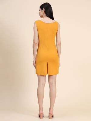 Mustard woven polyester long-dresses 3