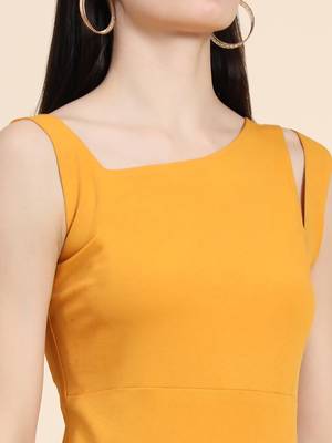 Mustard woven polyester long-dresses 4