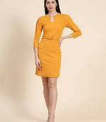 Mustard woven polyester long-dresses