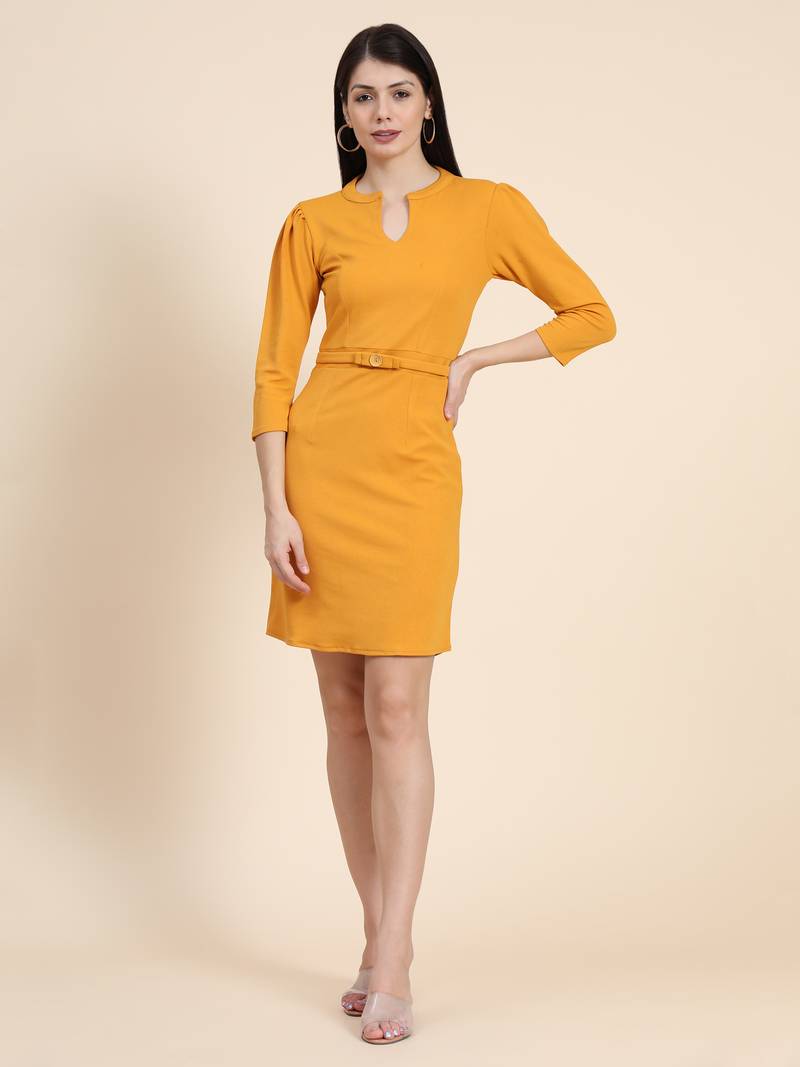 Mustard woven polyester long-dresses