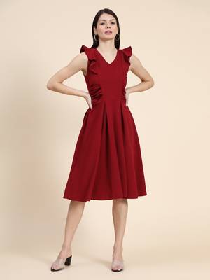 Maroon woven polyester long-dresses 1