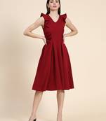 Maroon woven polyester long-dresses