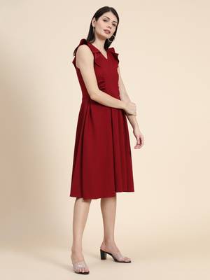 Maroon woven polyester long-dresses 2