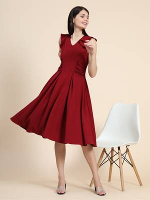 Maroon woven polyester long-dresses 3