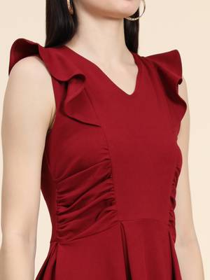 Maroon woven polyester long-dresses 5