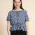 Navy-blue printed polyester crop-tops