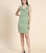 Green woven polyester long-dresses