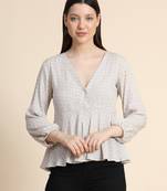 Beige printed Muslin party-tops