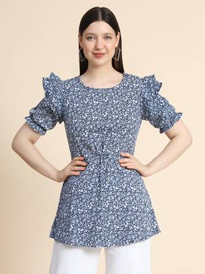 Navy-blue printed polyester women-shirts 1