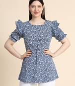 Navy-blue printed polyester women-shirts