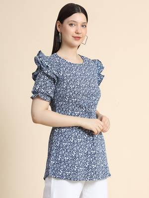 Navy-blue printed polyester women-shirts 2