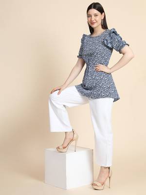 Navy-blue printed polyester women-shirts 3