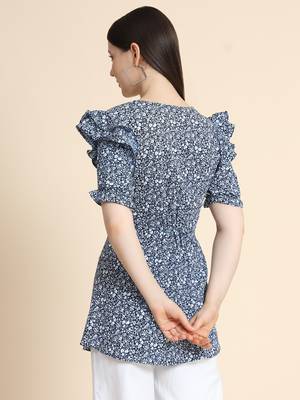 Navy-blue printed polyester women-shirts 4