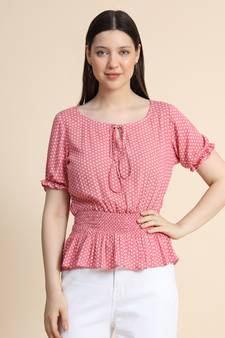 Baby-pink printed crepe party-tops