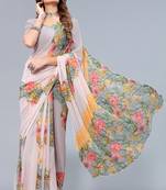 Beige printed georgette saree with blouse