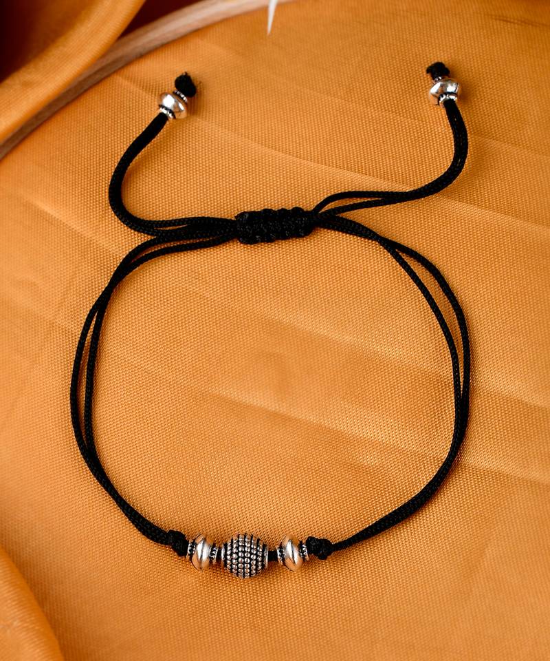 Triple Ball Black Thread Evil Eye Anklet