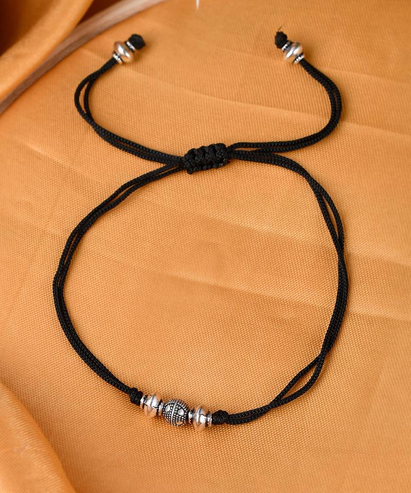 Triple Ball Black Thread Anklet