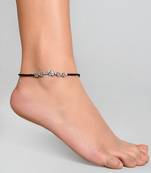 Black Beaded Chain Anklet with Elephant