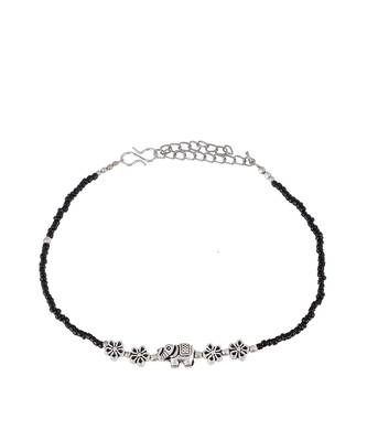 Black Beaded Chain Anklet with Elephant 3