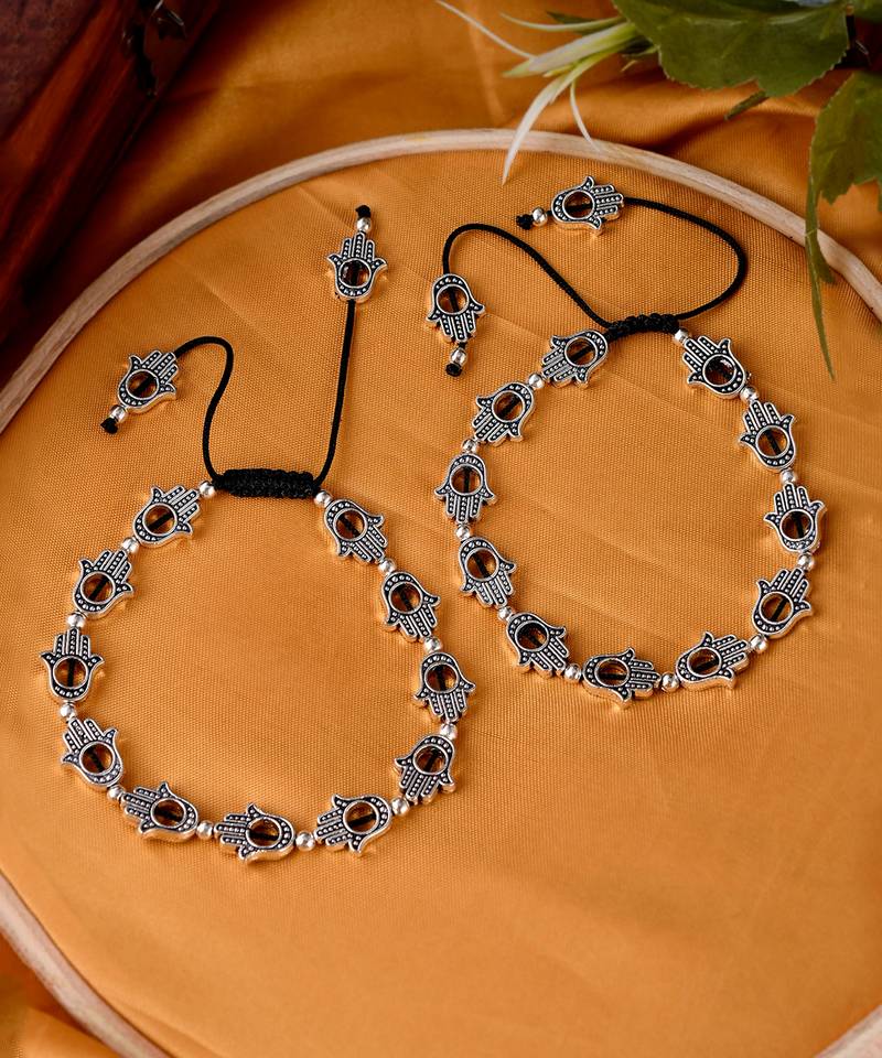 Hamsa Beaded Black Thread Anklet