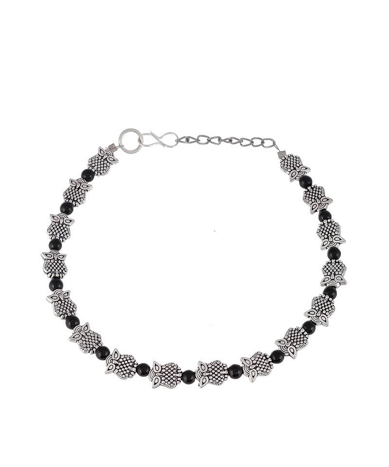 Evil Face Symbol With Bead Chain Anklet