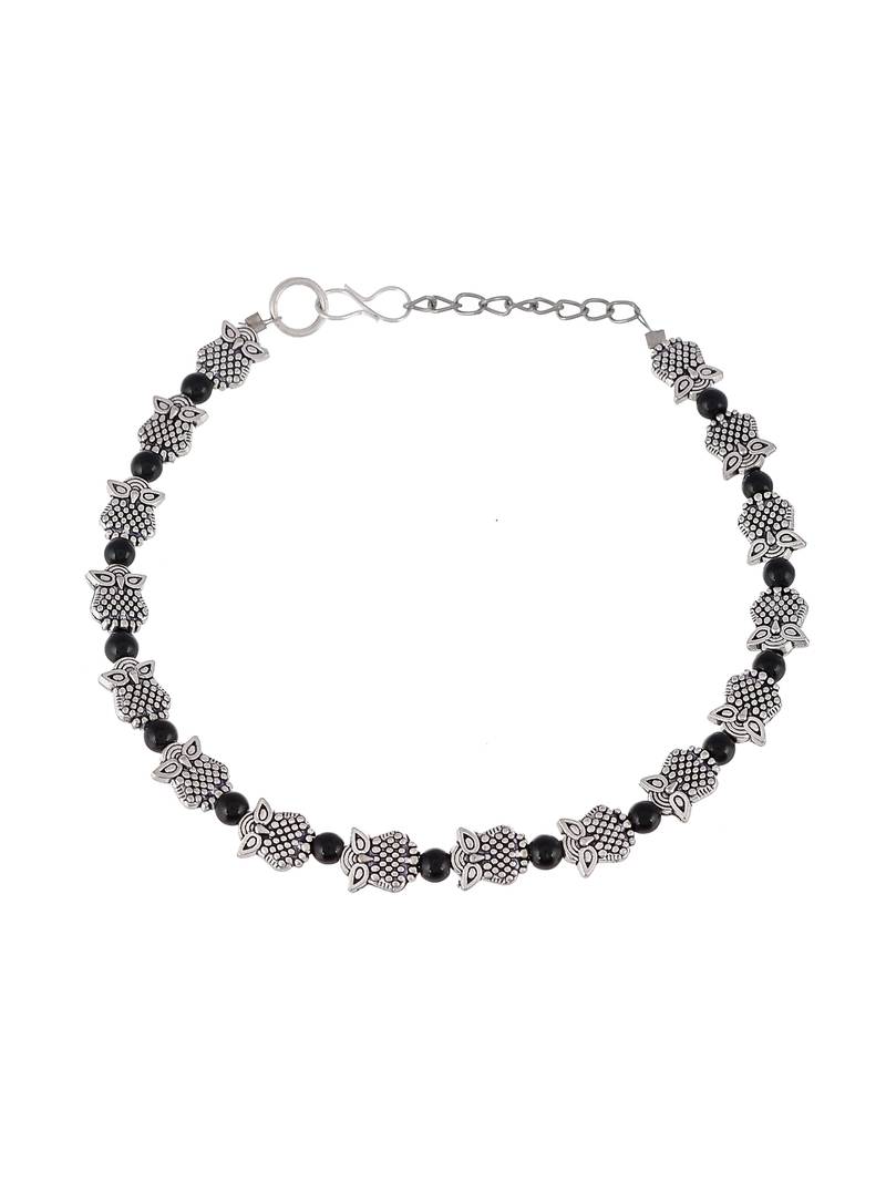 Evil Face Symbol With Bead Chain Anklet