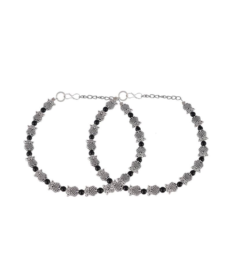 Evil Face Symbol With Bead Chain Anklet