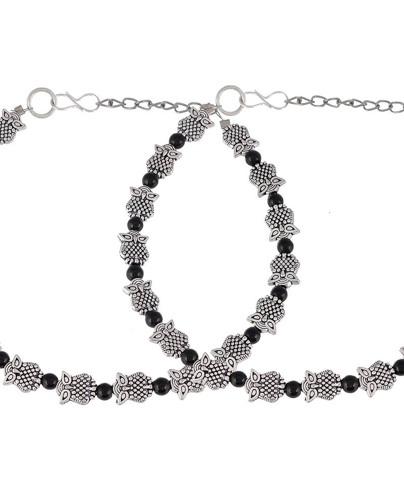 Evil Face Symbol With Bead Chain Anklet