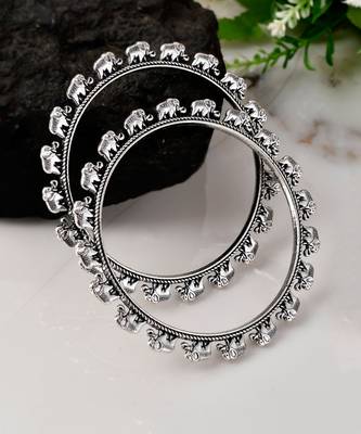 Set of 2 Silver Plated Oxidised Elephant shaped bangles 2