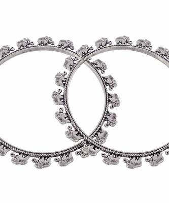 Set of 2 Silver Plated Oxidised Elephant shaped bangles 3