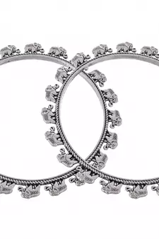 Set of 2 Silver Plated Oxidised Elephant shaped bangles