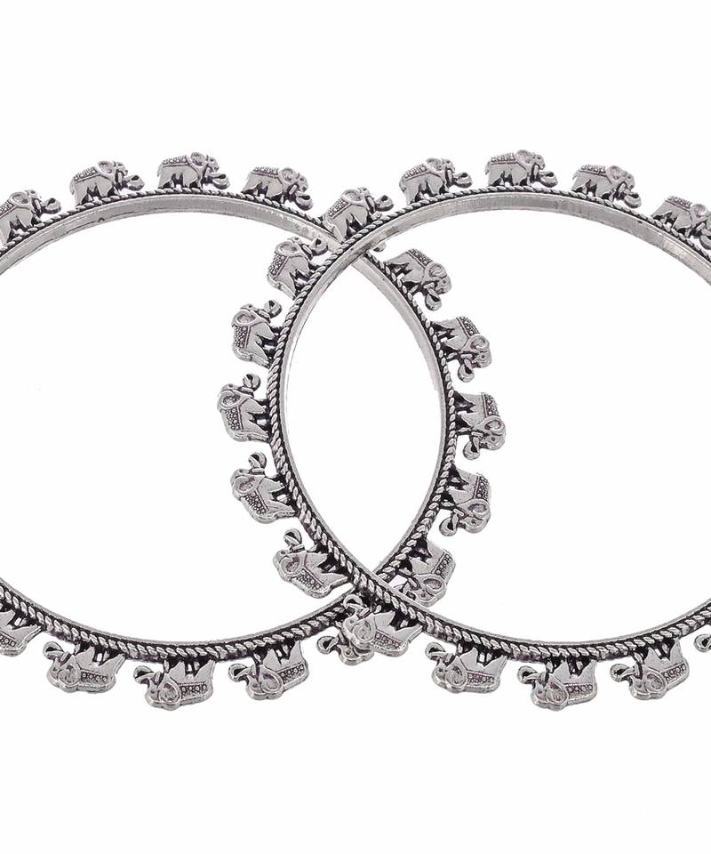 Set of 2 Silver Plated Oxidised Elephant shaped bangles