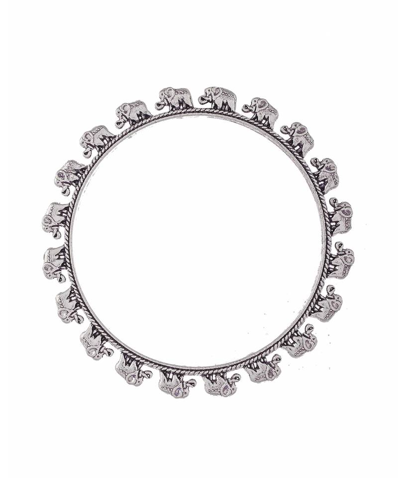 Set of 2 Silver Plated Oxidised Elephant shaped bangles