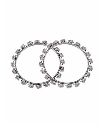 Set of 2 Silver Plated Oxidised Elephant shaped bangles 5