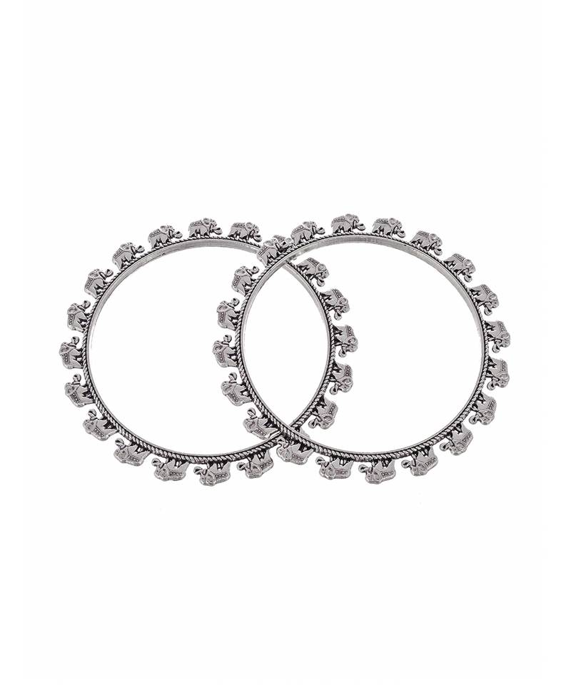 Set of 2 Silver Plated Oxidised Elephant shaped bangles