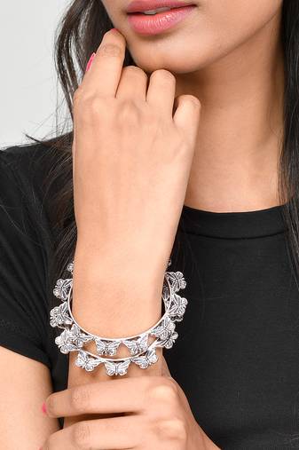 Set of 2 Silver Plated Oxidised Butterfly design bangles