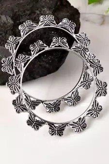 Set of 2 Silver Plated Oxidised Butterfly design bangles