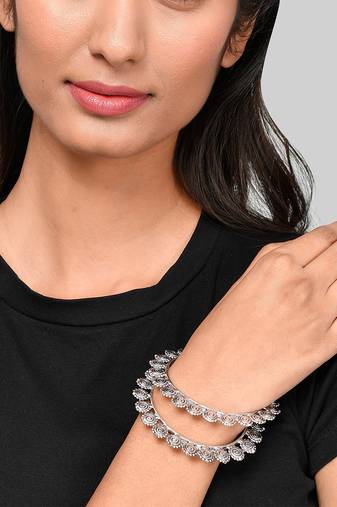 Set of 2 Silver Plated Oxidised Affinity bangles