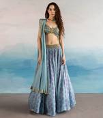 Printed Mirrorwork Embroidered Bralette With Ghagara And Dupatta
