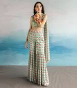 Printed Embroidered Blouse With Gharara And Embroidered Dupatta
