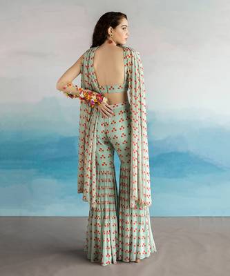 Printed Embroidered Blouse With Gharara And Embroidered Dupatta 2