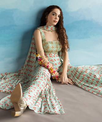 Printed Embroidered Blouse With Gharara And Embroidered Dupatta 4